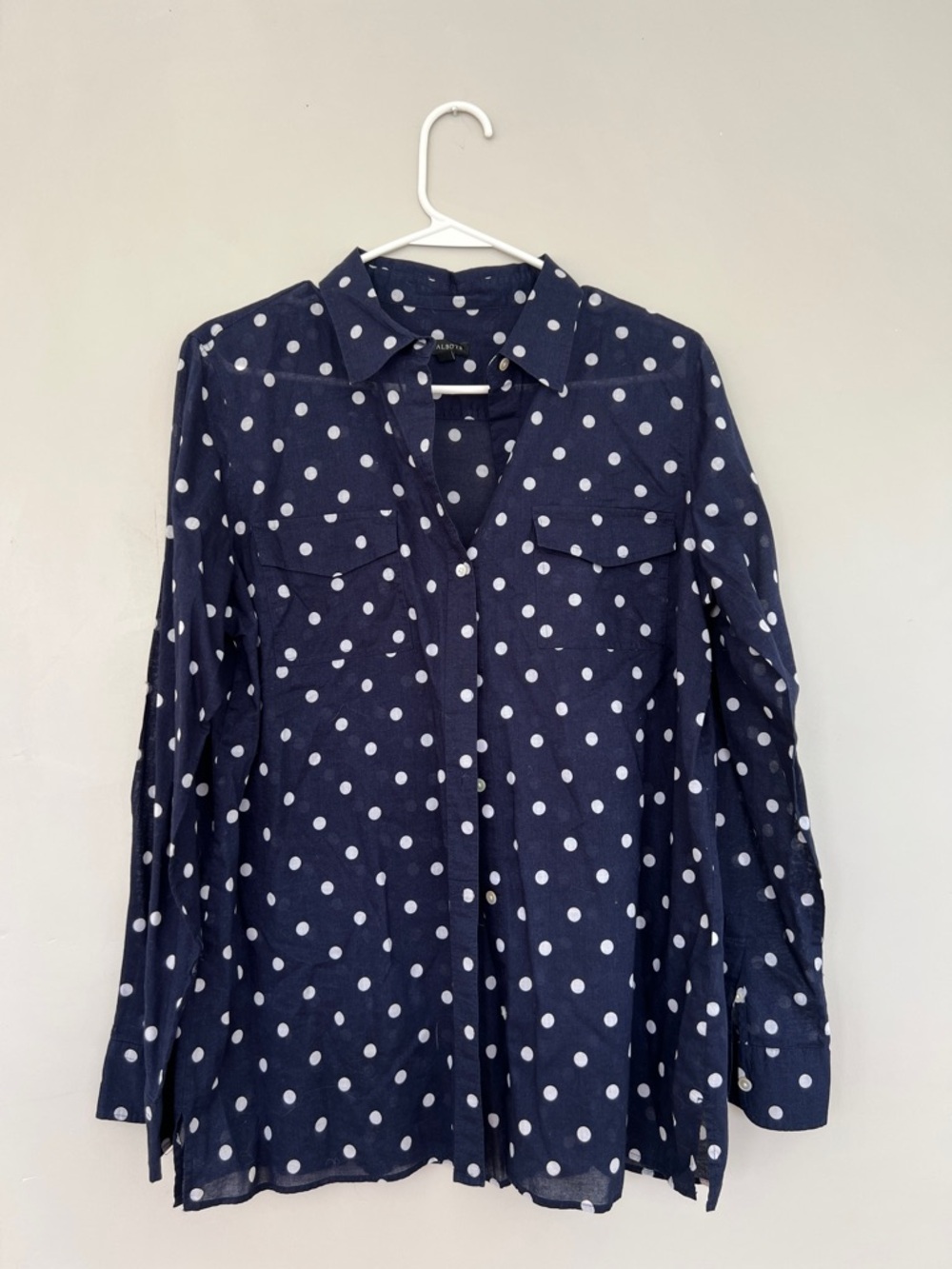 Talbots Polka Dot Navy Button-Front Blouse